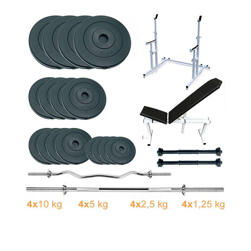 Скамья + стойки с набором штанг и гантелей Newt ProGym Set 90 кг