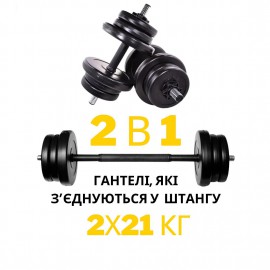 Гантели RN-Sport 2х21 кг + переходник под штангу на 42 кг