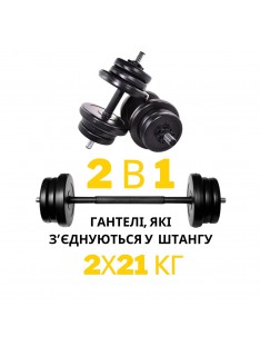 Гантели RN-Sport 2х21 кг + переходник под штангу на 42 кг